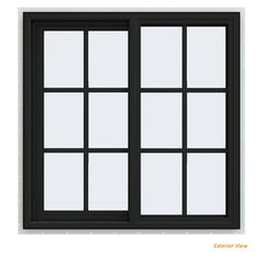 34x34 Bronze Color Vinyl Sliding Window With Colonial Grids Grilles