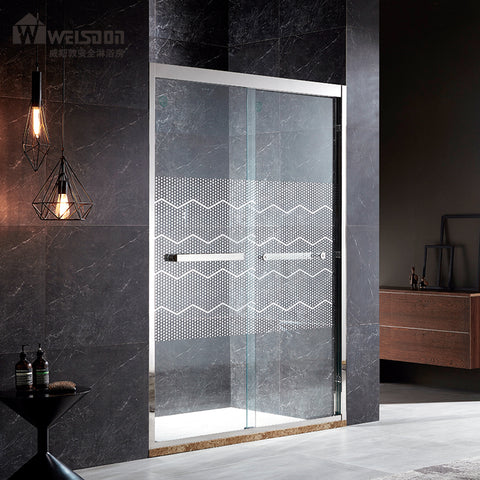 Double sliding metal top rail tempered glass bathroom shower door on China WDMA