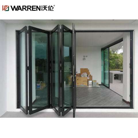 28x80 Bifold Aluminium Stained Glass Black Metal Cheap Door With Screen