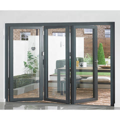 Aluminum Glass Exterior French Glass Doors Design Black Double Entry Storm Accordion Multi Folding Door