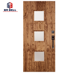 Latest models walnut wood screen door with windows building material main entrance wooden 3 glass inserts exterior entry doors on China WDMA