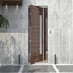 Single teak wood privot door with 5mm clear glass design on China WDMA