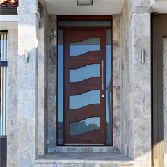 Single teak wood privot door with 5mm clear glass design on China WDMA