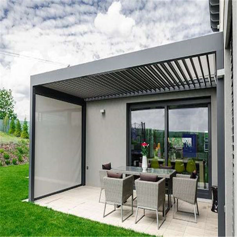 New Factory Modern Design Bioclimatic Aluminum Louvre Roof Pergola With Side Curtain Pergola