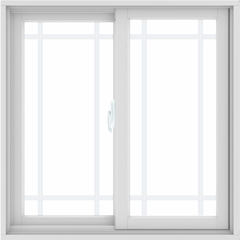 WDMA 36X36 (35.5 x 35.5 inch) White uPVC/Vinyl Sliding Window with Prairie Grilles