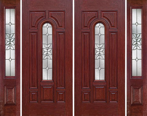 WDMA 100x80 Door (8ft4in by 6ft8in) Exterior Cherry Center Arch Lite Double Entry Door Sidelights CD Glass 1