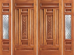 WDMA 108x84 Door (9ft by 7ft) Exterior Mahogany Prehung 1 Lite Front Double Door Two Sidelights 1