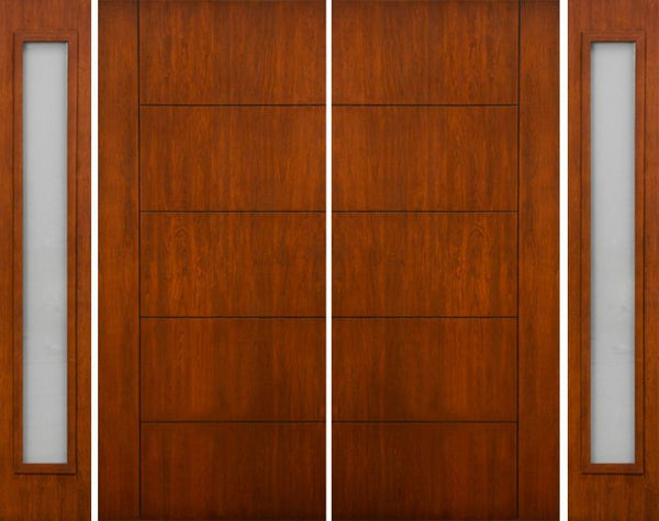 WDMA 112x80 Door (9ft4in by 6ft8in) Exterior Cherry Contemporary Lines Single Vertical Grooves Double Entry Door Sidelights 1
