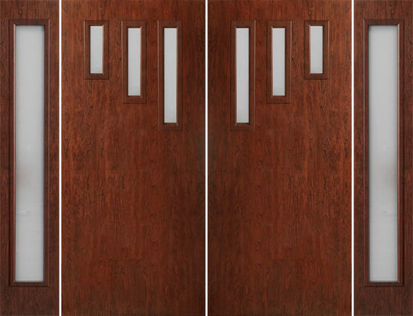 WDMA 112x80 Door (9ft4in by 6ft8in) Exterior Cherry Contemporary Modern 3 Lite Double Entry Door Sidelights FC532 1