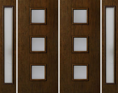 WDMA 112x80 Door (9ft4in by 6ft8in) Exterior Cherry Contemporary Three Square Lite Double Entry Door Sidelights 1