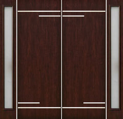WDMA 112x96 Door (9ft4in by 8ft) Exterior Cherry 96in Contemporary Stainless Steel Bars Double Fiberglass Entry Door Sidelights FC874SS 1