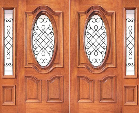 WDMA 120x80 Door (10ft by 6ft8in) Exterior Mahogany Oval Lite Double Door with Two Side lights 1