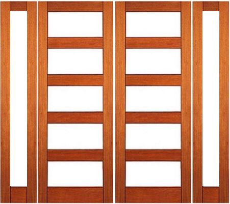 WDMA 132x80 Door (11ft by 6ft8in) Exterior Mahogany Contemporary Double and two sidelies Door Clear Low-E Glass 1