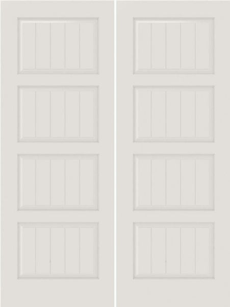 WDMA 20x80 Door (1ft8in by 6ft8in) Interior Barn Smooth SV4100 MDF PLANK/V-GROOVE 4 Panel Double Door 1