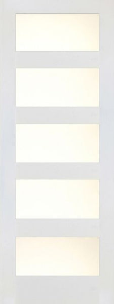 WDMA 24x80 Door (2ft by 6ft8in) Interior Barn Paint grade 4 Lite / 5 Lite Shaker White Single Door w/ Matte Glass SH-20 1