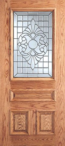 WDMA 30x80 Door (2ft6in by 6ft8in) Exterior Mahogany Scrollwork Grid Design Glass 3-Panel 1/2 Lite Single Door 1