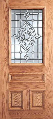 WDMA 30x80 Door (2ft6in by 6ft8in) Exterior Mahogany Floral Grid Design Glass 3-Panel 1/2 Lite Single Door 1