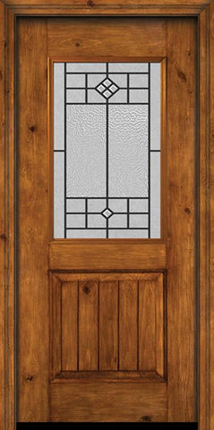 WDMA 30x80 Door (2ft6in by 6ft8in) Exterior Knotty Alder Alder Rustic V-Grooved Panel 1/2 Lite Single Entry Door Beaufort Glass 1
