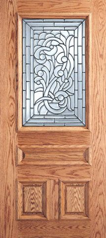 WDMA 30x80 Door (2ft6in by 6ft8in) Exterior Mahogany Asymmetrical Floral Scrollwork Glass 3-Panel 1/2 Lite Single Door 1