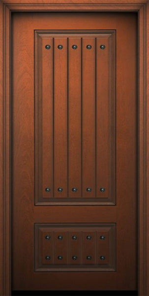 WDMA 32x80 Door (2ft8in by 6ft8in) Exterior Mahogany IMPACT | 80in 2 Panel Square V-Grooved Door with Clavos 1