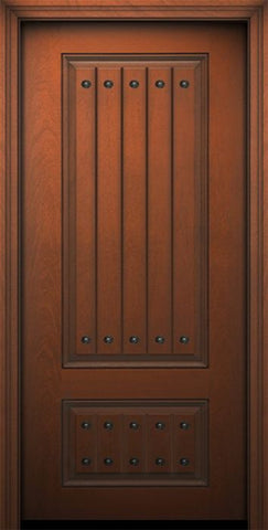WDMA 32x80 Door (2ft8in by 6ft8in) Exterior Mahogany 80in 2 Panel Square V-Grooved Door with Clavos 1