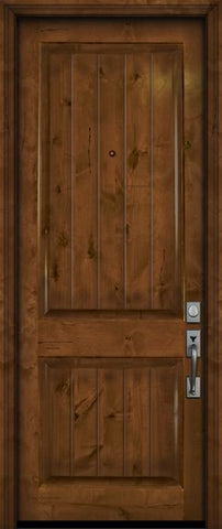 WDMA 32x96 Door (2ft8in by 8ft) Exterior Knotty Alder 96in 2 Panel V-Grooved Estancia Alder Door 2