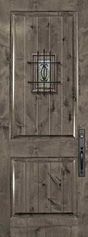 WDMA 32x96 Door (2ft8in by 8ft) Exterior Knotty Alder 96in 2 Panel V-Grooved Estancia Alder Door with Speakeasy 1