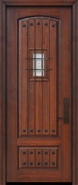 WDMA 32x96 Door (2ft8in by 8ft) Exterior Cherry IMPACT | 96in 2 Panel Arch V-Grooved or Knotty Alder Door with Speakeasy / Clavos 1