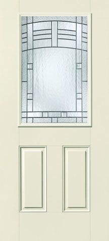 WDMA 34x80 Door (2ft10in by 6ft8in) Exterior Smooth Fiberglass Impact Door 1/2 Lite 2 Panel Maple Park 6ft8in 1