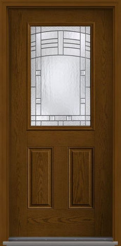 WDMA 34x96 Door (2ft10in by 8ft) Exterior Oak Maple Park 8ft Half Lite 2 Panel Fiberglass Single Door 1