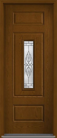 WDMA 34x96 Door (2ft10in by 8ft) Exterior Oak Kensington 8ft Center Lite 3 Panel Fiberglass Single Door HVHZ Impact 1