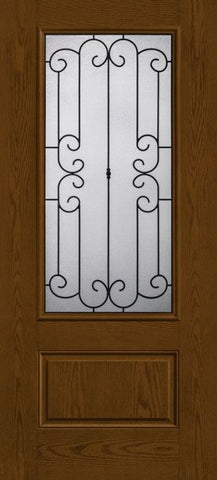 WDMA 34x96 Door (2ft10in by 8ft) Exterior Oak Riserva 8ft 3/4 Lite 1 Panel Fiberglass Single Door HVHZ Impact 1