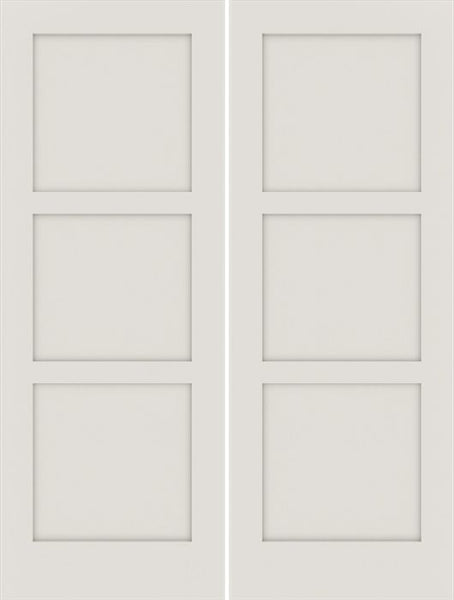 WDMA 36x84 Door (3ft by 7ft) Interior Swing Smooth 84in Primed 3 Panel Shaker Double Door|1-3/4in Thick 1