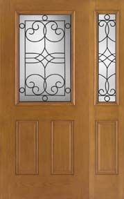 WDMA 46x80 Door (3ft10in by 6ft8in) Exterior Oak Fiberglass Impact Door 1/2 Lite Salinas 6ft8in 1 Sidelight 1