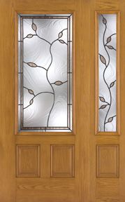 WDMA 46x80 Door (3ft10in by 6ft8in) Exterior Oak Fiberglass Door 3/4 Lite Avonlea 6ft8in 1 Sidelight 1