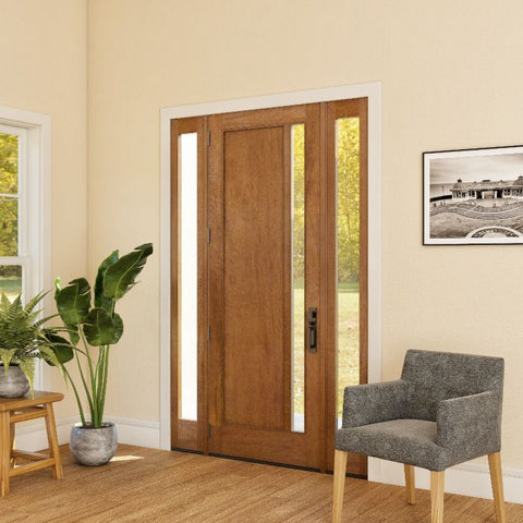 WDMA 46x84 Door (3ft10in by 7ft) Exterior Swing Mahogany 111 Windermere Shaker Single Entry Door Sidelights 1