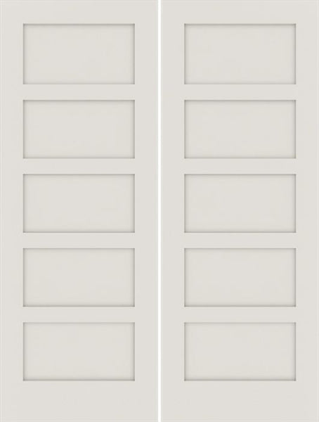 WDMA 48x80 Door (4ft by 6ft8in) Interior Swing Smooth 80in Primed 5 Panel Shaker Double Door|1-3/8in Thick 1