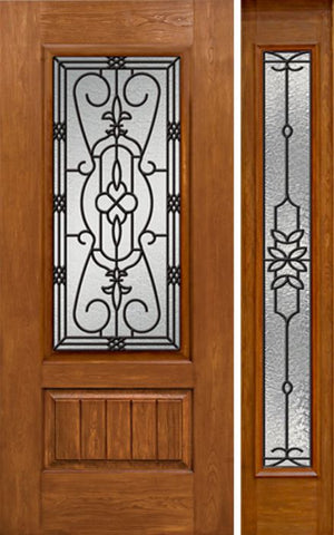 WDMA 50x80 Door (4ft2in by 6ft8in) Exterior Cherry Plank Panel 3/4 Lite Single Entry Door Sidelight Full Lite w/ MD Glass 1