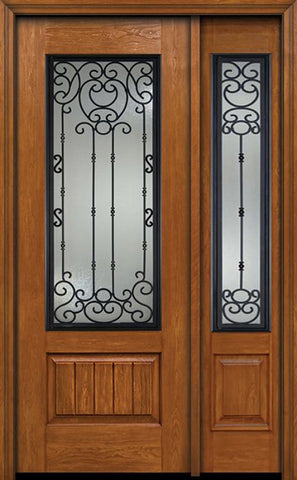 WDMA 50x96 Door (4ft2in by 8ft) Exterior Cherry 96in Plank Panel 3/4 Lite Single Entry Door Sidelight Belle Meade Glass 1