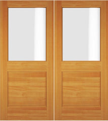 WDMA 52x96 Door (4ft4in by 8ft) Exterior Swing Knotty Pine Wood 1/2 Lite Double Door 1