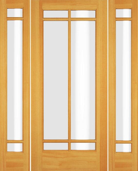 WDMA 52x96 Door (4ft4in by 8ft) Exterior Swing Maple Wood Full Lite Prairie Arts and Craft Single Door / 2 Sidelight 1