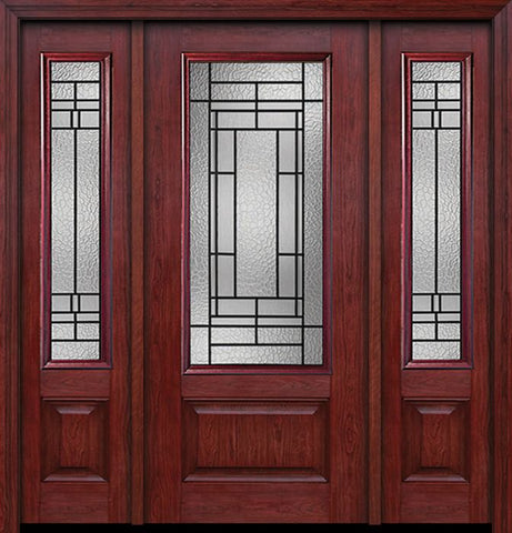 WDMA 54x80 Door (4ft6in by 6ft8in) Exterior Cherry 3/4 Lite 1 Panel Single Entry Door Sidelights Pembrook Glass 1