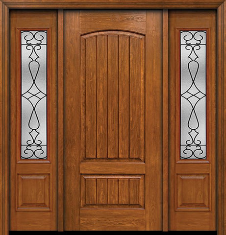 WDMA 54x80 Door (4ft6in by 6ft8in) Exterior Cherry Plank Two Panel Single Entry Door Sidelights 3/4 Lite Wyngate Glass 1