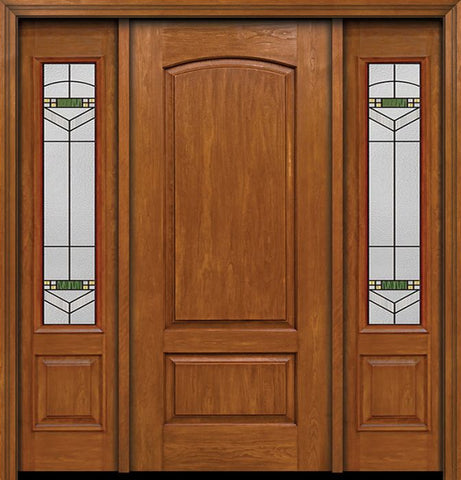 WDMA 54x80 Door (4ft6in by 6ft8in) Exterior Cherry Two Panel Camber Single Entry Door Sidelights Greenfield Glass 1