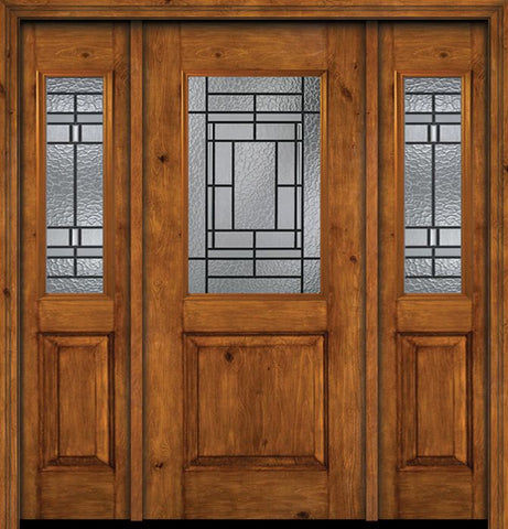 WDMA 54x80 Door (4ft6in by 6ft8in) Exterior Cherry Alder Rustic Plain Panel 1/2 Lite Single Entry Door Sidelights Pembrook Glass 1