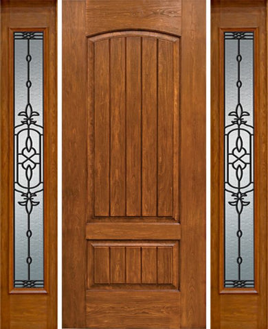 WDMA 54x80 Door (4ft6in by 6ft8in) Exterior Cherry Plank Two Panel Single Entry Door Sidelights Full Lite w/ JA Glass 1