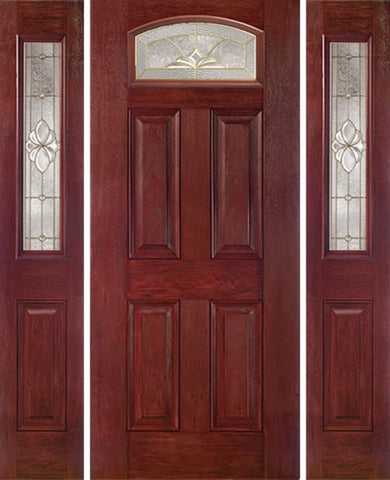 WDMA 54x80 Door (4ft6in by 6ft8in) Exterior Cherry Camber Top Single Entry Door Sidelights HM Glass 1