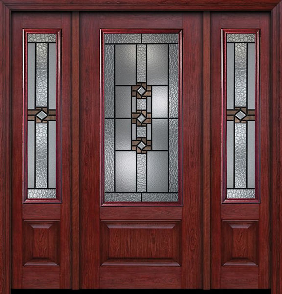 WDMA 54x80 Door (4ft6in by 6ft8in) Exterior Cherry 3/4 Lite 1 Panel Single Entry Door Sidelights Mission Ridge Glass 1