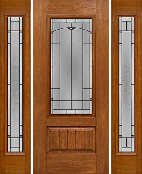 WDMA 54x80 Door (4ft6in by 6ft8in) Exterior Cherry Plank Panel 3/4 Lite Single Entry Door Sidelights Full Lite Topaz Glass 1