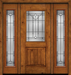 WDMA 54x80 Door (4ft6in by 6ft8in) Exterior Cherry Alder Rustic V-Grooved Panel 1/2 Lite Single Entry Door Sidelights Full Lite Riverwood Glass 1